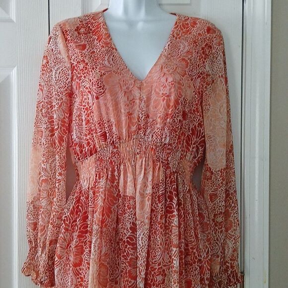 JUST…TAYLOR Orange And Cream Colored Chiffon Midi Dress Sz 10 NWOT - Picture 4 of 9
